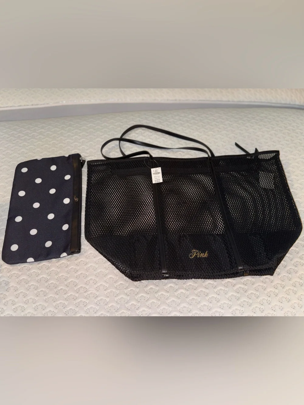 PINK Victoria's Secret Black Mesh Crossbody with Gold Logo